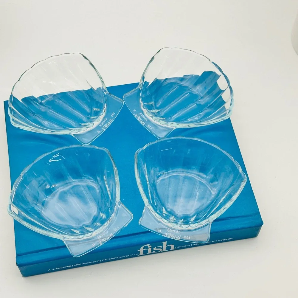 Vintage Pyrex France Clear Scallop Glass Bowls Set of 4 Shell Ramekins